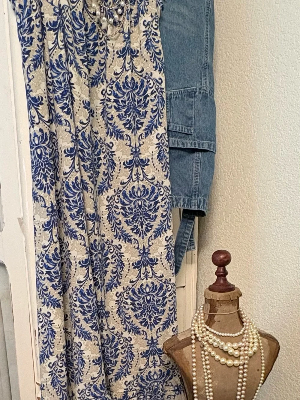 Blue and Cream Floral Maxi dress